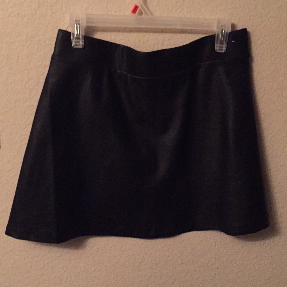 Black faux leather flare skirt